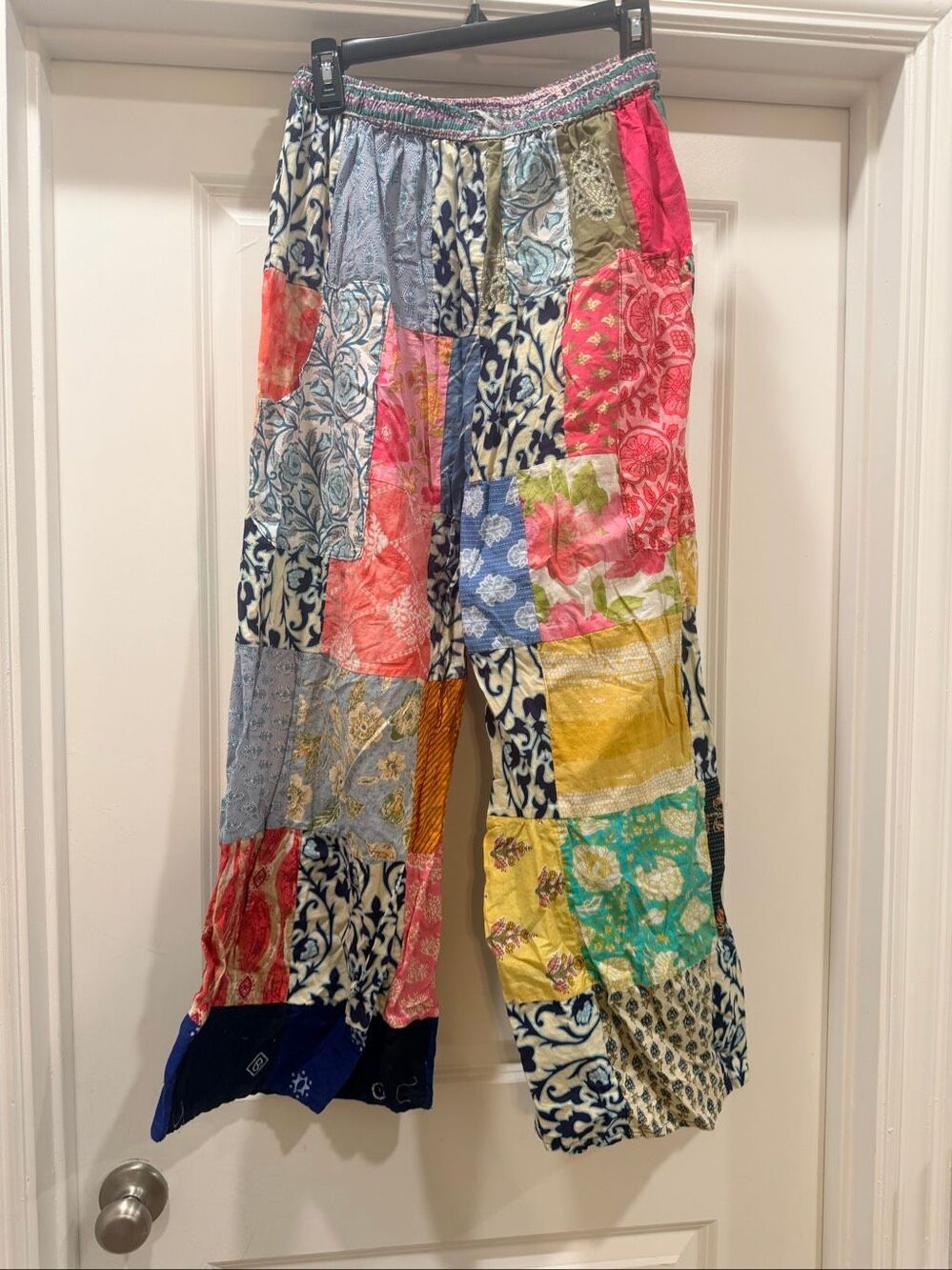 Colorful Patchwork Boho Wide Leg Pants Size L Bohemian Festival Casual Trousers